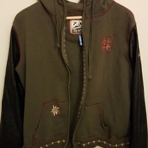 Hoodie with faux leather sleeves